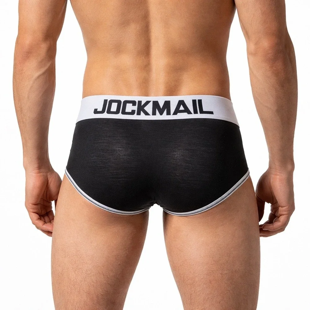 Jockmail Medium (27-30) Mens Enhancing Briefs Black White Logo Waistband JM340